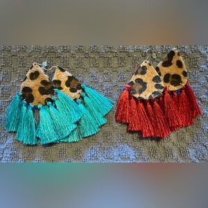 2 pair Leopard Print Earrings with Tassels